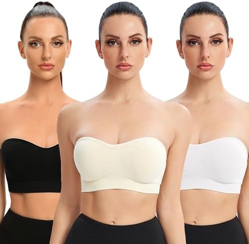 Gnowann Strapless Bras for Women Non-Slip Silicone Bandeau Bralette Seamless Wireless Strapless Bra Padded Tube Top