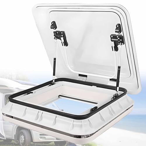 vnmudzeo Finestra da Tetto Trasparente per Camper 500X500 Mm - con Asta di Supporto Idraulica E Illuminazione A LED, Apertura A 70°, per Roulotte TransparentPeach