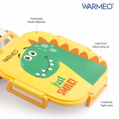 Image of WARMEO Jerry Insulated Lunch Box with Three Compartment BPA Free, Kids Lunch Box,Food Grade Ideal for School, Picnic, Office & Outdoor - 500ml Dino, Stainless Steel