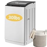 Winado Full Automatic Washing Machine, 30Lbs Tempered Glass Lid Portable Washing with Drain Pump, 8 Wash Programs 5 Water Level Washer & Spinner, 2 in 1 Washer and Dryer for Apartments, RV, Camping