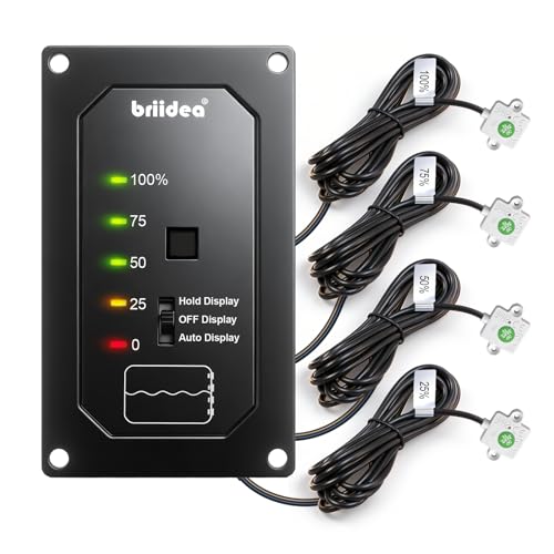 Briidra RV Water Tank Level Monitor System with Probeless Adhesive Sensors LED Indicator Motion-Sensing Light Ensures Water Supply for Plastic Tanks up to 40 Gallons on 7-32V DC RVs Boats