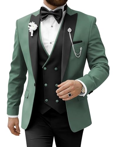 TUXBURNTXZ Men's Dusty Green Wedding Suits for Men Slim Fit 3 Piece Suit Fashion Suit XS