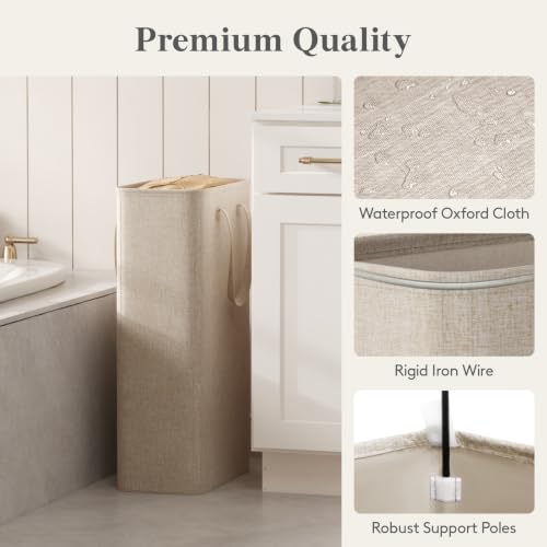 Image of Lifewit Slim Collapsible Laundry Basket with Handles, 65L, Beige
