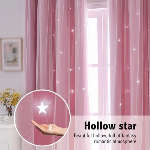 Image of IINDISTAR Star Cutout Kids Window Blackout Curtains for Girl Bedroom Window Room Darkening Curtains & Drapes Baby Nursery Curtains (2 Panel,52Wx95L inch,Pink)