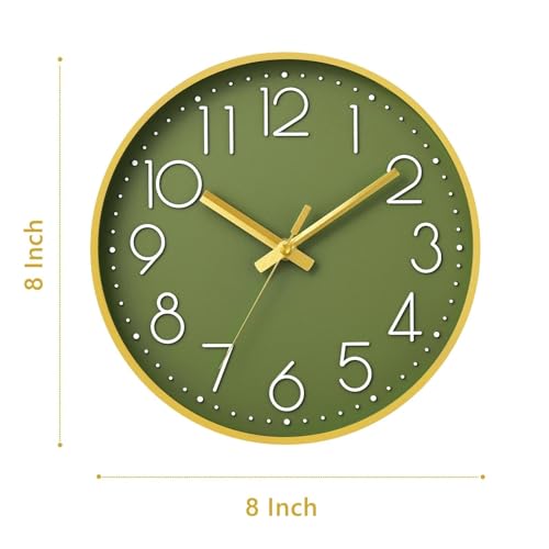 Image of DAXSMY Wall Clock 8 Inch Green Decorative, Battery Operated Silent