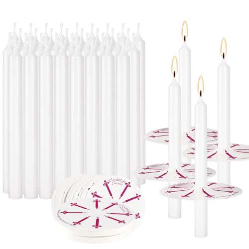 100 White Odorless Taper Candles - Handheld with Drip Protection, 5 Inches - Church & Sabbath Religious Candles