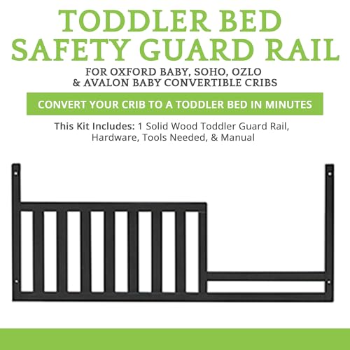 Image of Toddler Bed Safety Guard Rail for Oxford Baby, Soho, Ozlo & Avalon Baby Convertible Cribs - Solid Wood Rail for Toddler Bed Conversion - Safety Rails for Children (Slate, Option 1)