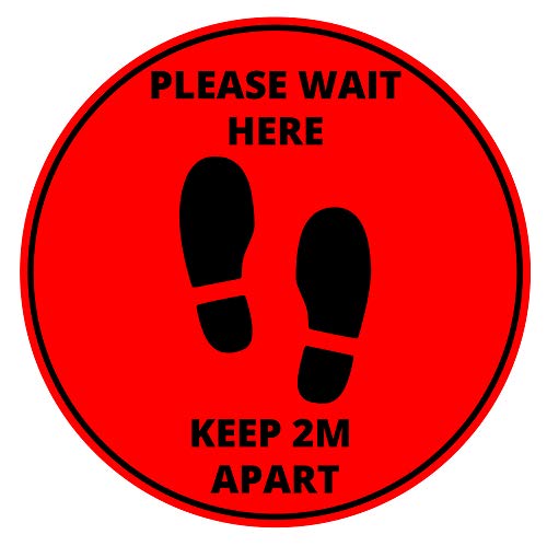 Social Distancing Self Adhesive Anti-Slip Floor Vinyl Floor Sign Stickers Please Wait Here Keep 2m Apart - footsteps - 30cm (1, Red)