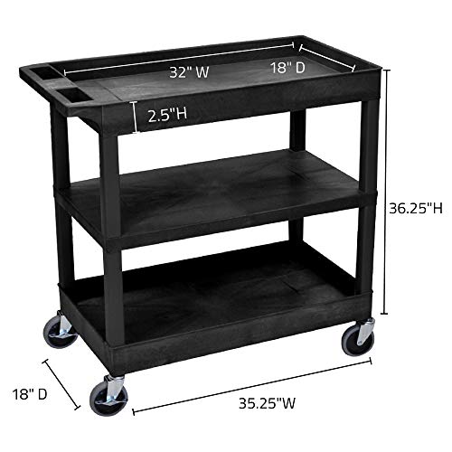 LUXOR EC121-B 32\" x 18\" Cart - Two Tub/One Flat Shelves - Thumbnail 3