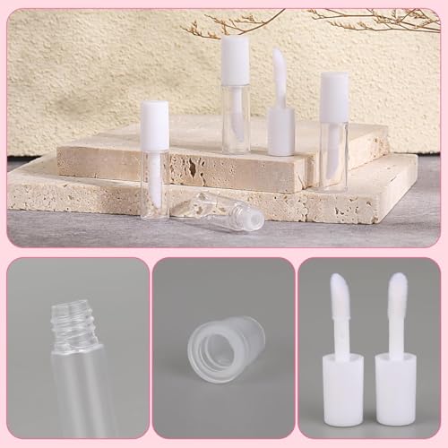 Image of Hunky Dory Plastic 12pcs 3ml Round White Travel Empty Lip Gloss,Lip Care,Costemic, Oil Bottles Transparent Empty Clear Lip Containers Tubes,Refillable Bottle with Plug (12)