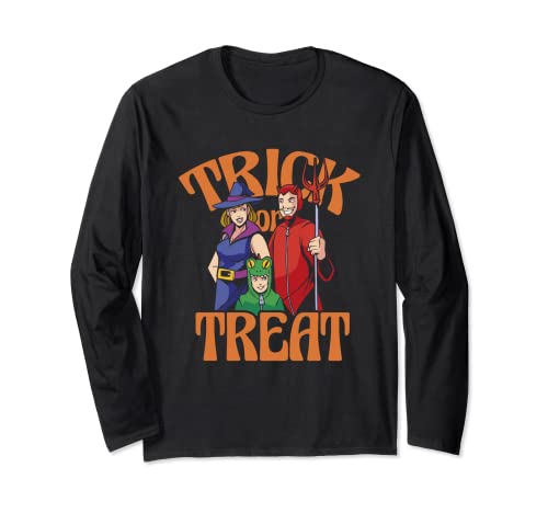 Divertido Vintage Horror Familia Halloween Trick or Treat Manga Larga