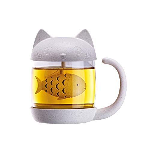 Caneca de chá de vidro com filtro de chá e infusor de chá e garrafa de água para chá (gato)