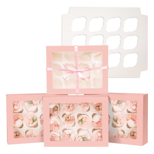 Bakepacker Auto-pop up 12 Cupcake Containers 6-Packs Pink Cupcake...