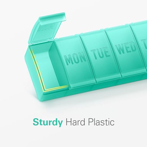 Image of Barhon Pill Organizer Large, Weekly Pills Organizer Pill Box, Medicine Pill Organizer Travel, 7 Day Pill Case for Big Vitamins Supplements Fish Oil, Green