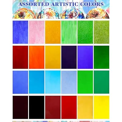 FIVEIZERO 24 Sheets Rainbow Transparent Stained Glass Sheets 4x6 Inch Mixed Color Stained Glass Supplies for Suncatchers, Mosaic Crafts, Fused Glass Supplies, Window Art & DIY Projects