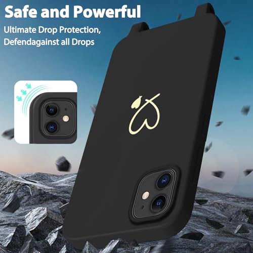 AoozeFon für iPhone 11 Hülle mit Band, Handyhülle iPhone 11 mit Kordel zum Herz, Schutzhülle Handyband mit Umhängen Abnehmbare Weich TPU Liquid Silikon Bumper,Schwarz