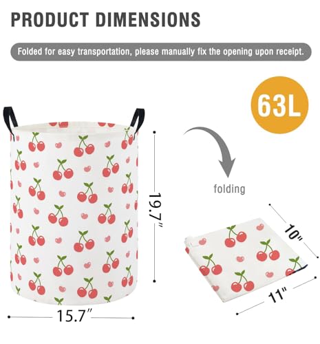 Image of Baby Laundry Hamper Basket Baby Hamper for Nursery Boy and Girl Cute Storage Bin Organizer Boho Room Decor(Cherry)
