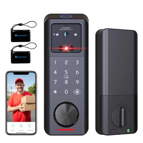 3D Face Recognition Smart Lock with Camera, Palm Vein, Fingerprint & Keypad Access, Keyless Entry Biometric Deadbolt for Front Door, Video Doorbell, 2-Way Audio, Night Vision, Tuya App, Alexa