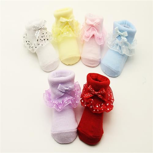 Infant Baby Girls Socks Lace Sock Newborn Bowknot Ruffle Eyelet Ankle Warm Dress Sock Newborn/Toddlers4
