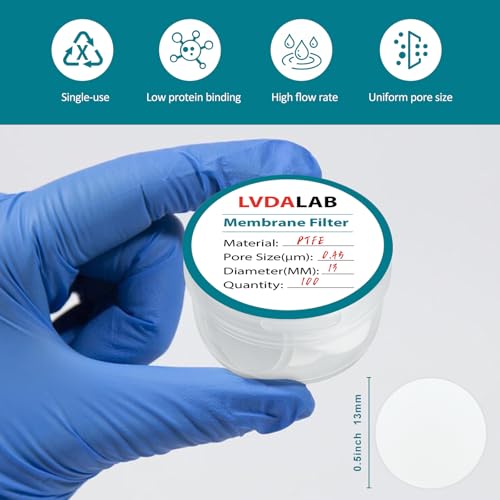 Image of PTFE Membrane Filter, Hydrophobicity Membrane Disc Filters, 13 mm Diameter, 0.45m Pore Size Pack of 100, Non-Sterile