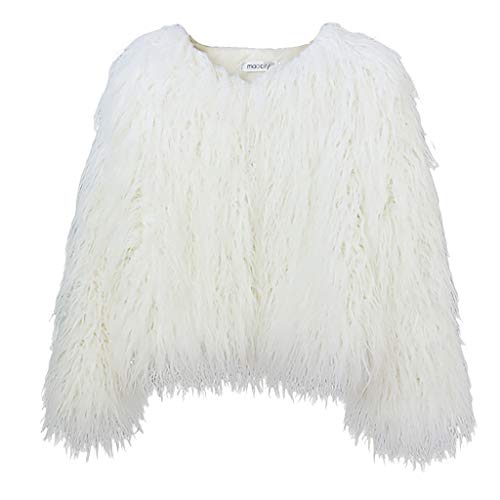 Women Winter Faux Fur Coat Thick Warm Fuzzy Casual Jacket Plus Size Girls Vintage Fluffy Soft Sweatshirt Pullover Jumpers Winter Parka Outerwear White