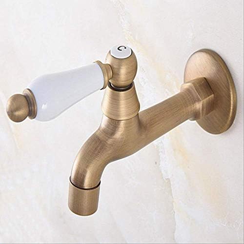 Antique Brass Single Handle Kitchen Faucet, Wall-Mounted Laundry Tap, Retro Bathroom Sink Mixer, Garden Hose Water Faucet, AAV312