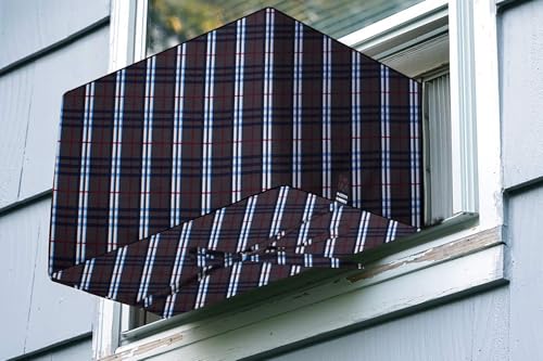 Image of The Furnishing Tree Elastic fit waterproof Polyester window ac cover suitable for Croma 1.5 Ton, Dustproof cover for inner and outer section, In CM: (67.31x66.04x45.72), Checkered Pattern Grey