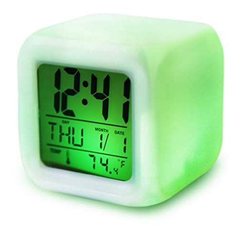SKEIDO 7 LED Changing Digital Alarm Desk Night Glowing Cube LCD Clock