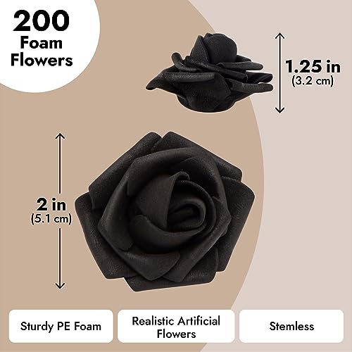 Image of Bright Creations Stemless Artificial Roses - Black Artificial Flowers for Crafts - Soft Foam Roses for DIY Arrangements - 200 Count, 2 in Dia & 1.3 in H