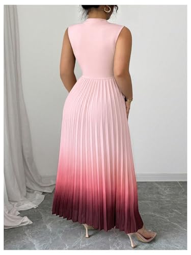 Image of SOLY HUX Women's Plus Size Summer Ombre Sleeveless Flowy Maxi Dress | Birthday, Pleated A Line, Mock Neck, Formal Outfits,Cocktail, Wedding, Graduation