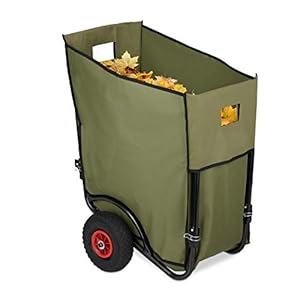 Relaxdays Laubwagen, großer Gartentrolley, klappbare Laubkarre für den Garten, 2 Luftreifen, Laubsack 160 Liter, grün, 98 x 57.5 x 66 cm