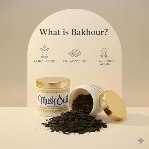 Image of Musk Oud BAKHOOR Incense | Authentic Arabic BAKHOOR Incense | 40 GMS JAR | Pack of 1 | Natural Wood Chips Musk Fragrance Woody Blend | Perfect for Pooja
