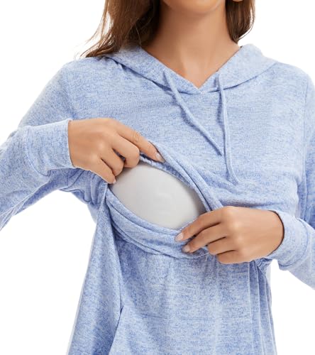 Sosolism Stilltop für Damen Stillpullover Langarm Still Kapuzenpullover,Hellblau,Größe L