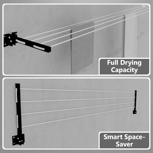 Image of SR Powder Coated Metal Clothes Drying Stand Wall Mounted /Cloth Dryer Stand /Clothes Hanger for Drying Clothes Foldable for Home Or Balcony with 40 Feet Rope and Fasteners Set