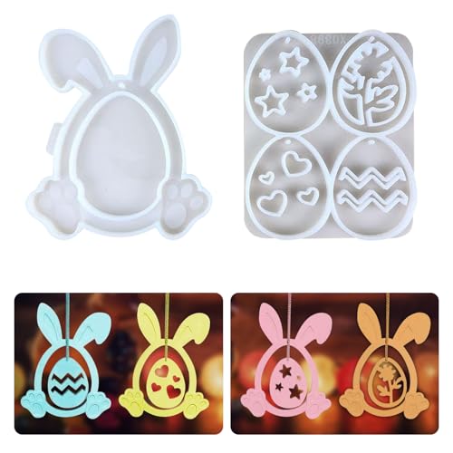 Ctxtqtdt 5 Pezzi Stampi in Silicone Pasquale 3D, Stampi in Silicone per Gesso Conigli Uova Ciondoli Candele per Artigianato Fai Da Te Decorazione Pasquale (A)
