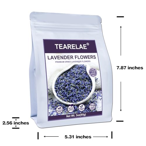 TEARELAE - Premium Dried Lavender Flowers - 5A Top Grade - 100% Natural Edible Flowers Culinary Dried Lavender Buds - for Baking, Tea, Soap, Bath Bombing, Candle and Sachets - 3oz/85g