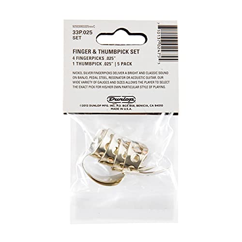 Image of JIM DUNLOP 33P.025 Nickel Silver Finger & Thumbpicks, .025 inch, 5 /Player's Pack