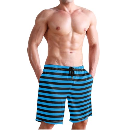 Neon Blue Black Stripe Men Short Shorts Elastic Mens Board Shorts Swimwear 8”/ 9” Long XL Size Casual wear4