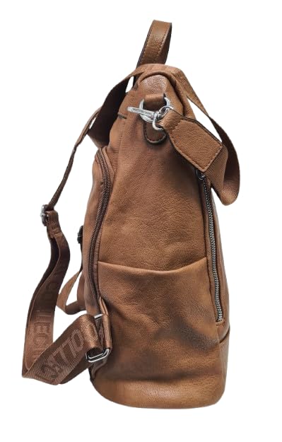 Zaino casual in ecopelle PU sistema antifurto, convertibile in borsa a tracolla con 2 tasche frontali, ideale per il lavoro, l'università... Art.8002-8 Prodotto Originale Coveri (MARRONE)