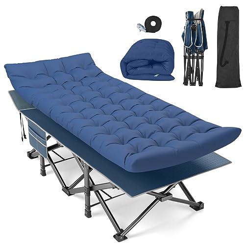 Image of Suteck Folding Camping Cot, 32In XXL Portable Outdoor Cot Heavy Duty Sleeping Bed for Adults 1200D Double Layer Oxford Camp Cots W /Pilllow Mattress Carry Bag for Home Office Nap Beach Travel, 500LBS