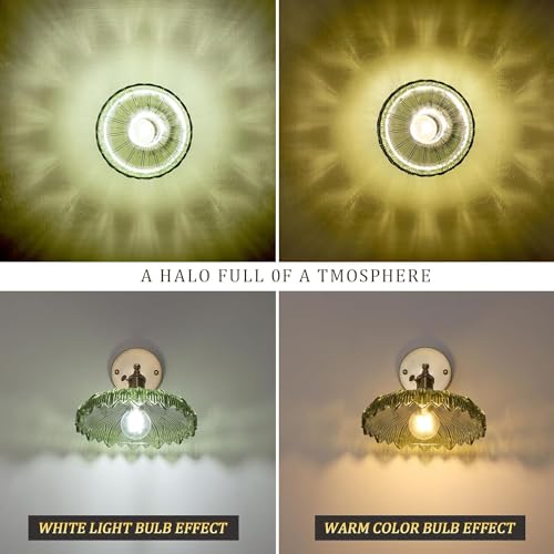 Shenmoyl Semi Flush Mount Ceiling Light, Gold Hallway Vintage Lights Fixture Ceiling With Green Flower Glass thumb #4