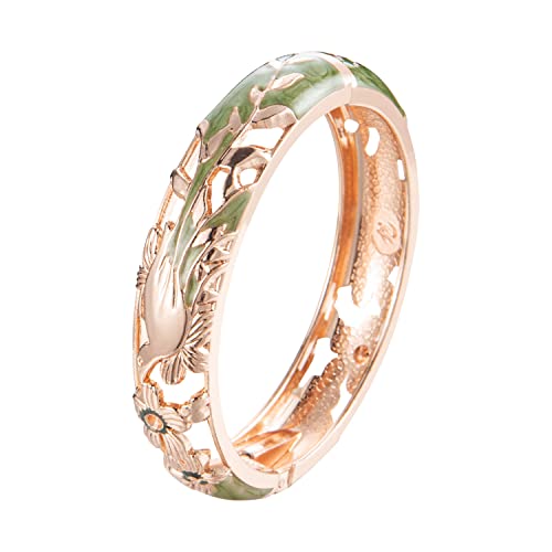 UJOY Colors Handcraft Jewelry Cloisonne Bracelet Enamel Bird Flower Spring Hinged Womens Bangles Gifts Box 55C49