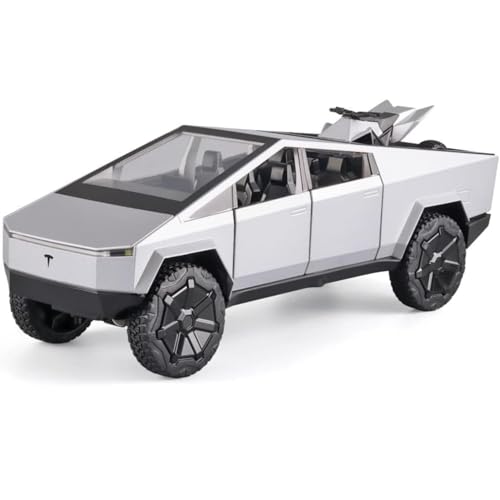 Image of Tesla Cyber Truck with Motorcycle 1:32 Model Car Alloy Metal Pull Back Die-cast Car Metal Toy car with Openable Doors & Light Music Best Gifts Toys Kids【Colors as Per Stock】