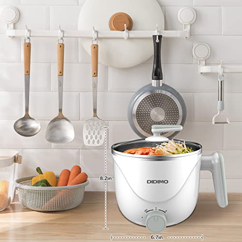 Didimo Electric Hot Pot，1.5L Stainless Steel Mini Pot，Rapid Noodles Cooker，Shabu Hot Pot，For Steak, Egg, Fried Rice, Ramen, Oatmeal, Soup，With Over-Heating Protection, Boil Dry Protection（Egg Rack Included） #TOP6