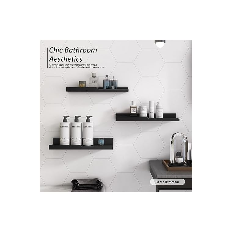 Rebee Vision Modern Floating Shelves Set of 3 : Farmhouse Wall Mounted Bedroom Decor Aesthetic for Multifunctional Storage and Rustic Small Shelf for Apartment Essentials (Stylish Black) - Image 6