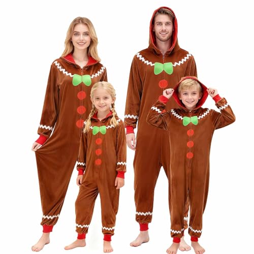 PUIWNON Gingerbread Pajamas Family Matching Christmas Pajamas Holiday Costume Adult Christmas Sleepwear for Family (Ki XL/11-12Y)