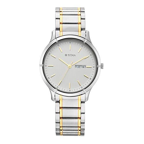 Titan Lagan Quartz Analog with Day and Date White Dial Two Toned Silver and Gold Metal Strap Watch for Men - NT1775BM02