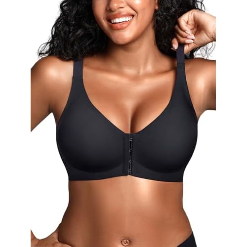 Front Closure Bra for Women - S-2XL Racerback Wireless Jelly Gel Supportive Padded Bras, Seamless Everyday Bra No Underwire
