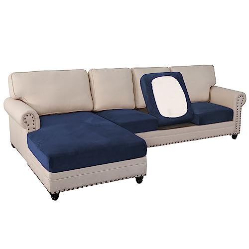 Sectional Couch L Shape Sofa Cover 4 Piece Sectional Couch Cover Velvet Couch Covers Sectional Separate Cushion Couch Chaise Cover Furniture Protector For Pets Dogs(Xl Sofa 3 Seater + 1 Chaise, Navy) #TOP10