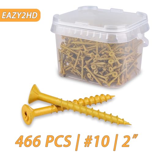 Image of Eazy2hD Deck Screws # 10 x 2 Inch, 466Pcs, Carbon Steel Exterior Wood Screw | Epoxy Coated Rust Resistant, Construction Screw for Fence Framing Drywall, Tan, 5 Lb, Torx /Star Drive Head, T25 Bit Included